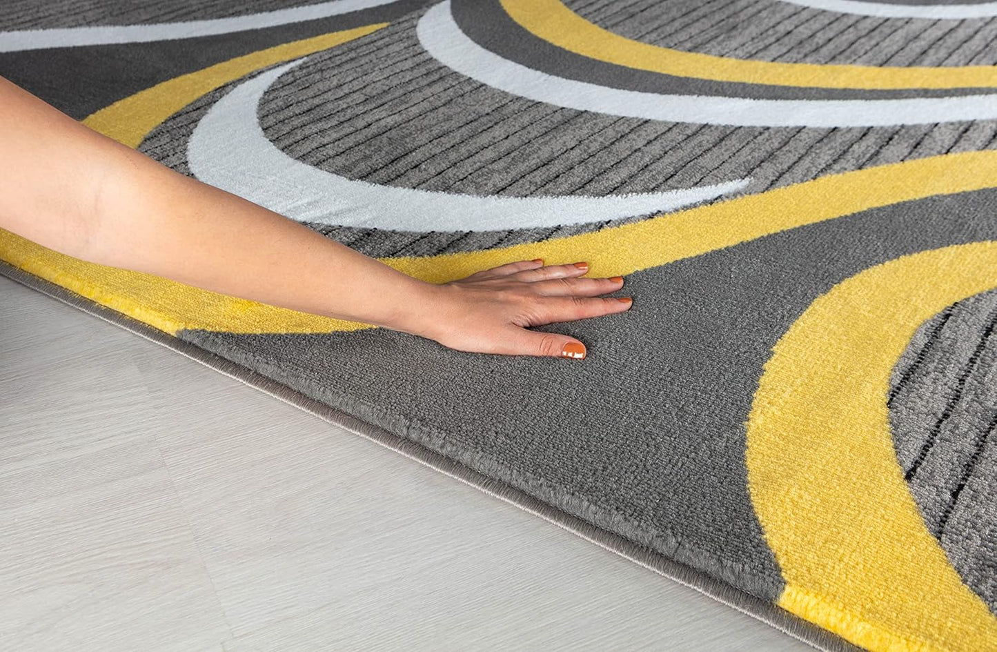 Modern Area Rug Swirls Carpet Bedroom Living Room Contemporary Dining Accent Sevilla Collection 4817A (Yellow, 4X6)