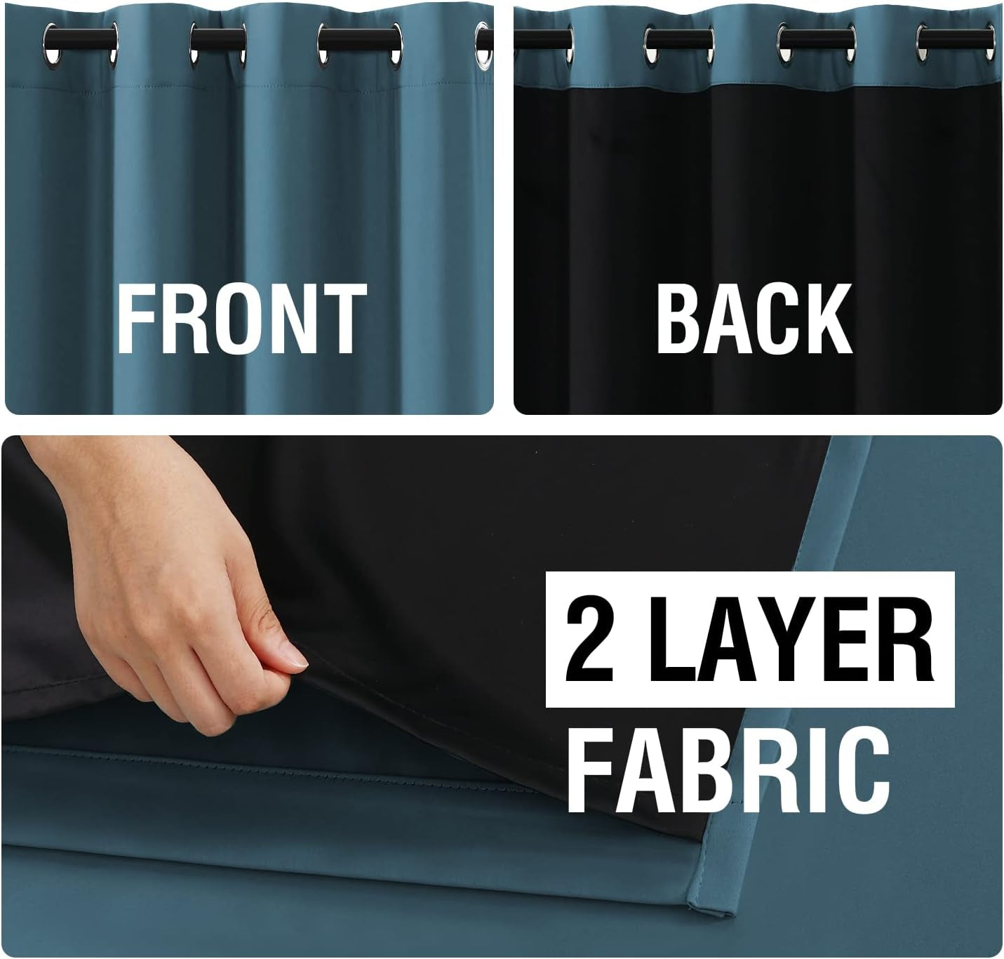 Blackout Window Curtain Panels, Cold and Light Blocking Drapes with White Liner for Nursery, 84 Inches Drop Thermal Insulated Draperies (2 Pieces, 52 Wide Each Panel, Mallard Blue)