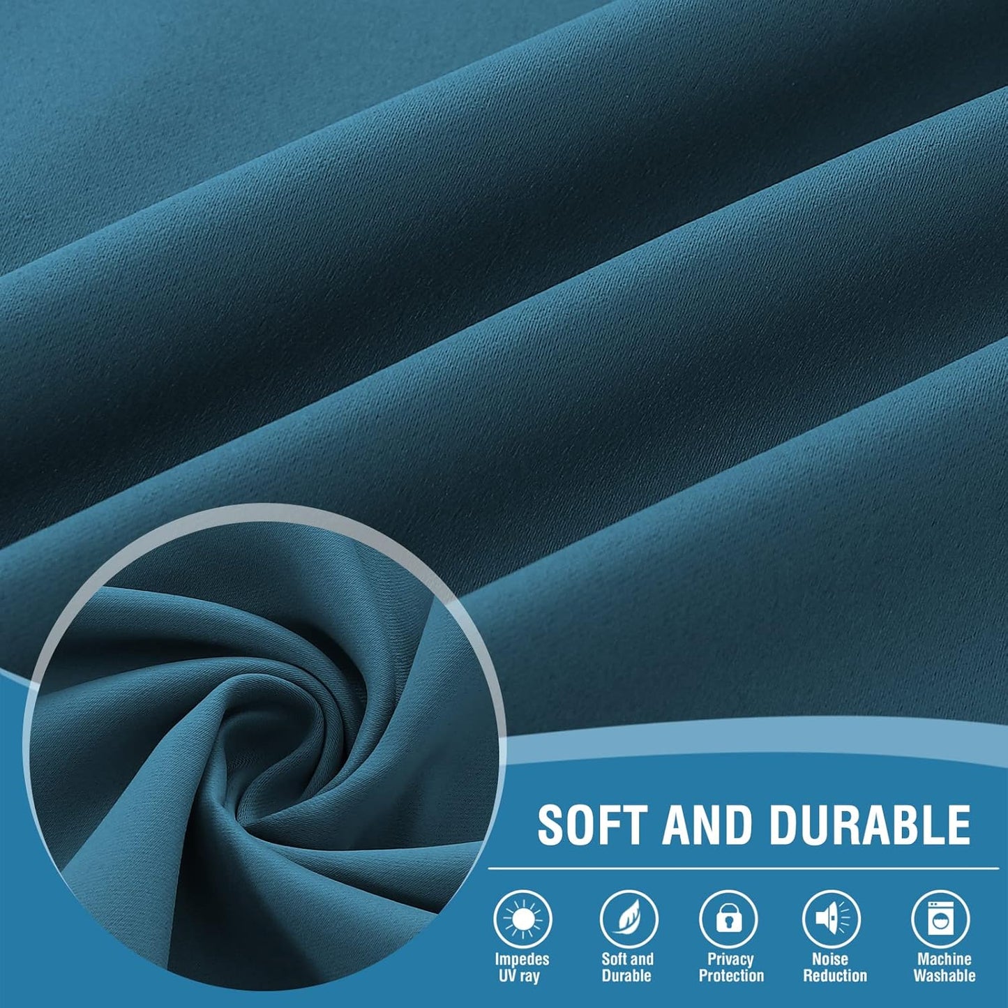 Blackout Window Curtain Panels, Cold and Light Blocking Drapes with White Liner for Nursery, 84 Inches Drop Thermal Insulated Draperies (2 Pieces, 52 Wide Each Panel, Mallard Blue)