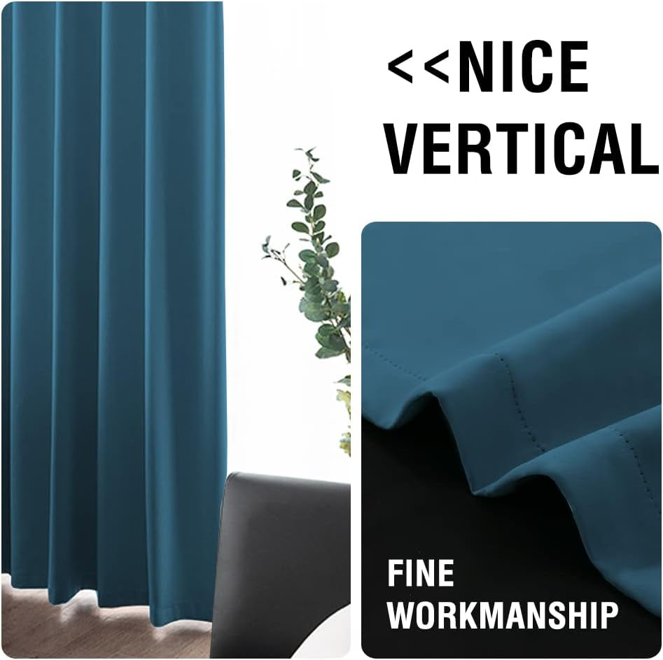 Blackout Window Curtain Panels, Cold and Light Blocking Drapes with White Liner for Nursery, 84 Inches Drop Thermal Insulated Draperies (2 Pieces, 52 Wide Each Panel, Mallard Blue)