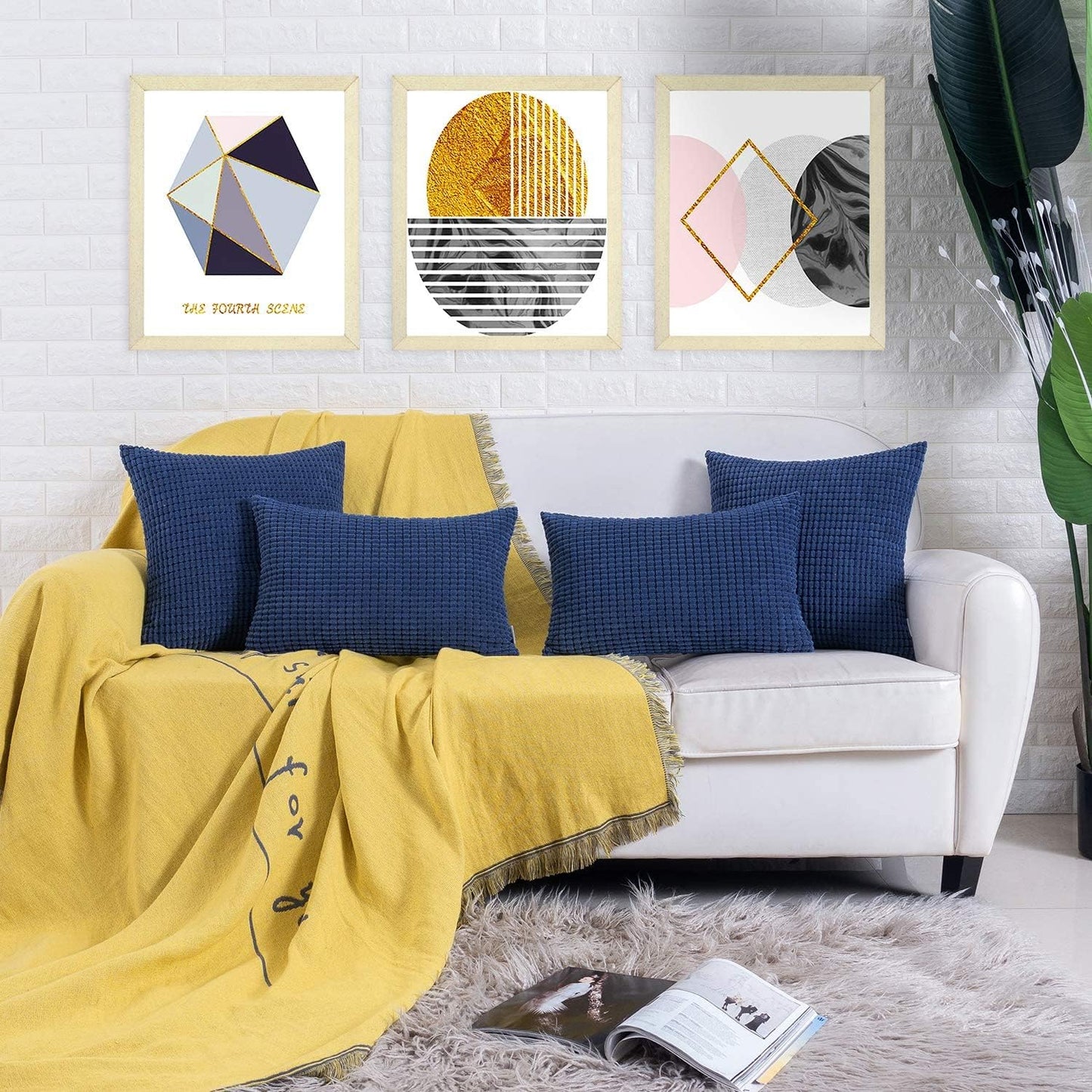 Navy Blue Corduroy Throw Pillow Covers 16X16 Inch, Pack of 2, Soft Solid Decorative Cushion Cases for Couch Sofa Bed Living Room, Corn Texture Striped Home Decor