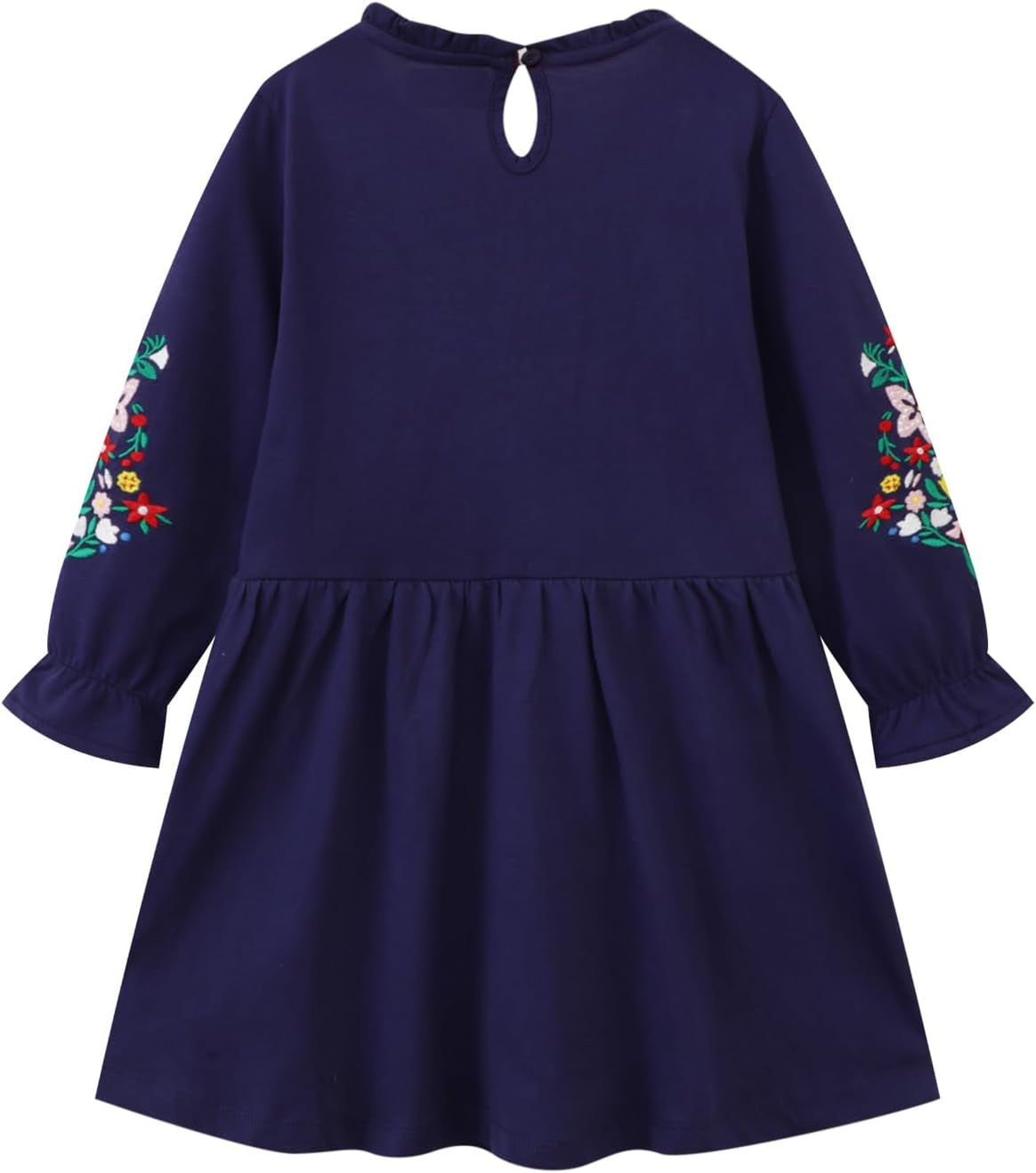 Girls Cotton Long Sleeve Casual Cartoon Appliques Striped Jersey Dresses