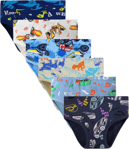 100% Cotton Little Boys Briefs Soft Dinosaur Truck Toddler Underwear