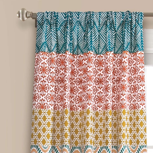 Bohemian Stripe Window Curtain Panels, Pair 52" W X 108" L Turquoise & Orange - Light Filtering Curtains for Bedroom - Boho Curtains - Maximalist Decor