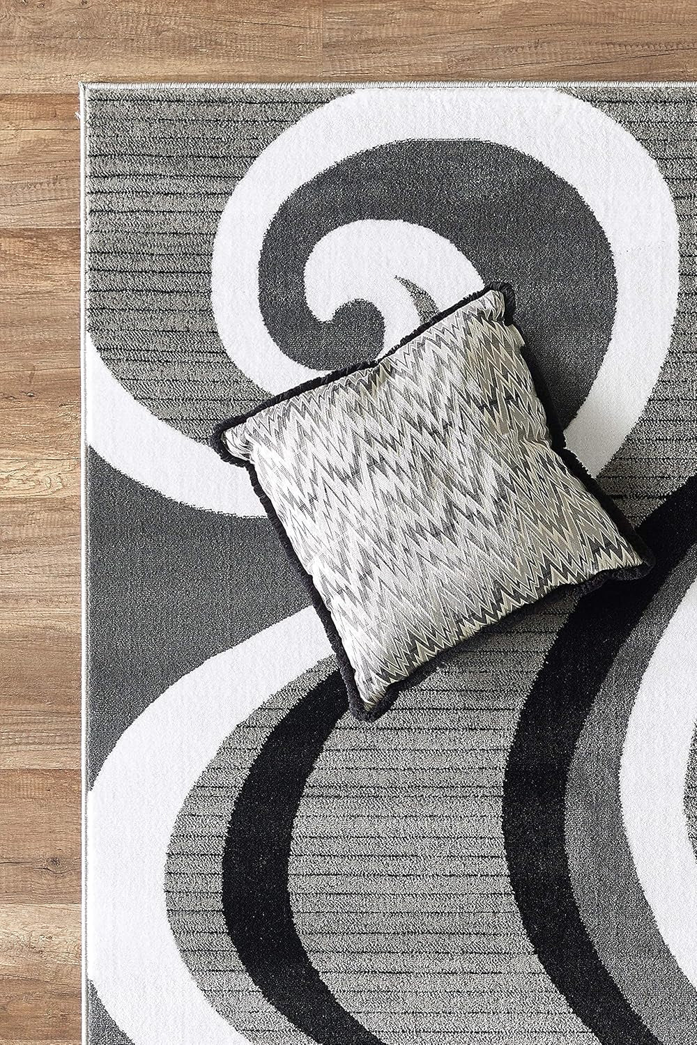 Area Rug 2X3 Grey Door Mat Modern Swirls Carpet Bedroom Living Room Contemporary Dining Accent Sevilla Collection 4817