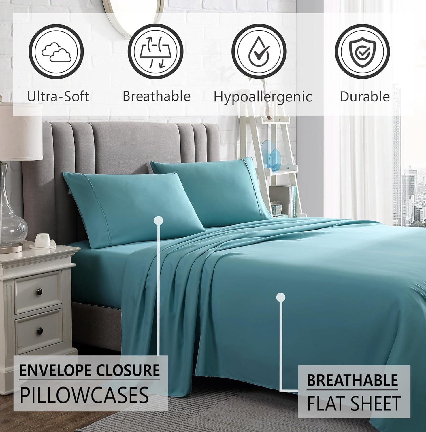 California King Sheet Set - Ultra Soft Microfiber 16-Inch Deep Pocket Bed Sheets - Breathable, Wrinkle and Fade Resistant, Easy Care - 4 Piece Set (Cal King, Aqua Blue)