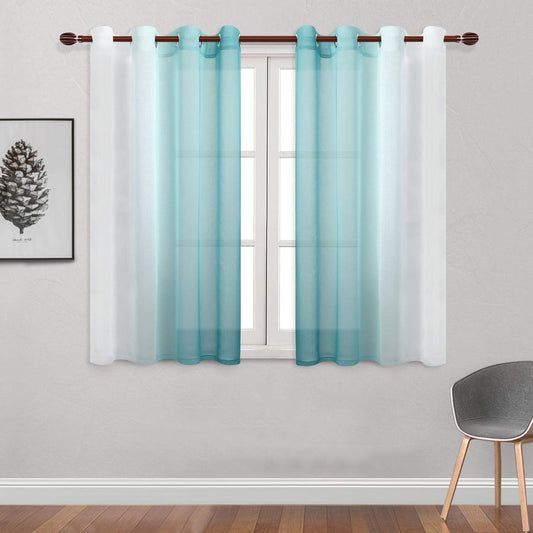 Faux Linen Ombre Sheer Curtains - Semi Voile Gradient Sheer Curtains Bedroom and Living Room Drapes, Set of 2 Grommet Top Window Curtain Panels, 52 X 54 Inch Length, Teal
