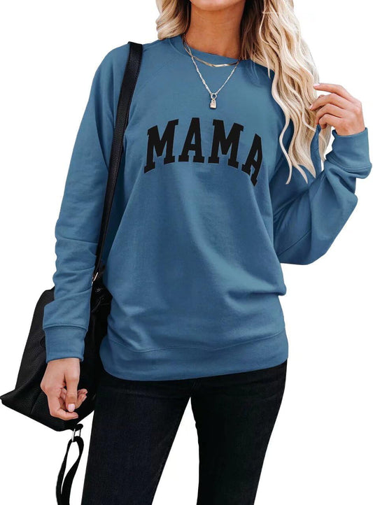 Women Long Sleeve Mama Sweatshirts round Neck Pullover Loose Lightweight Blouse Tops