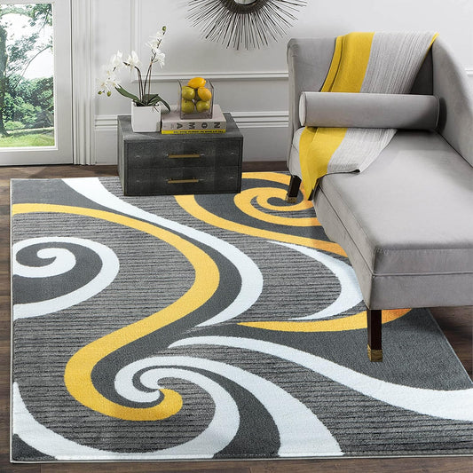 Modern Area Rug Swirls Carpet Bedroom Living Room Contemporary Dining Accent Sevilla Collection 4817A (Yellow, 4X6)