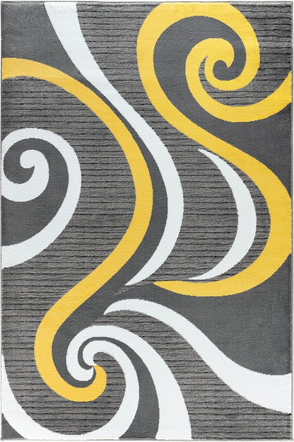 Modern Area Rug Swirls Carpet Bedroom Living Room Contemporary Dining Accent Sevilla Collection 4817A (Yellow, 4X6)
