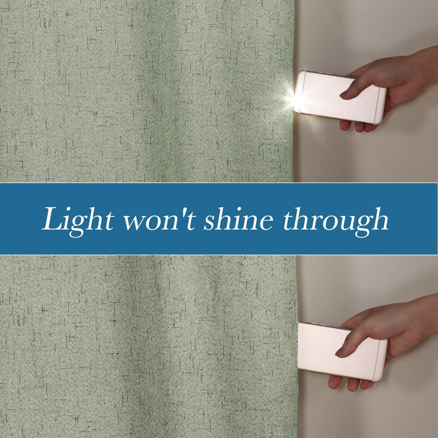 Linen Blackout Curtains Durable Thick Textured Linen Look 100% Blackout Patio Door Curtain anti Rust Grommet Extra Wide Sliding Door Curtain Panel, W100 X L84 Inch - Sage