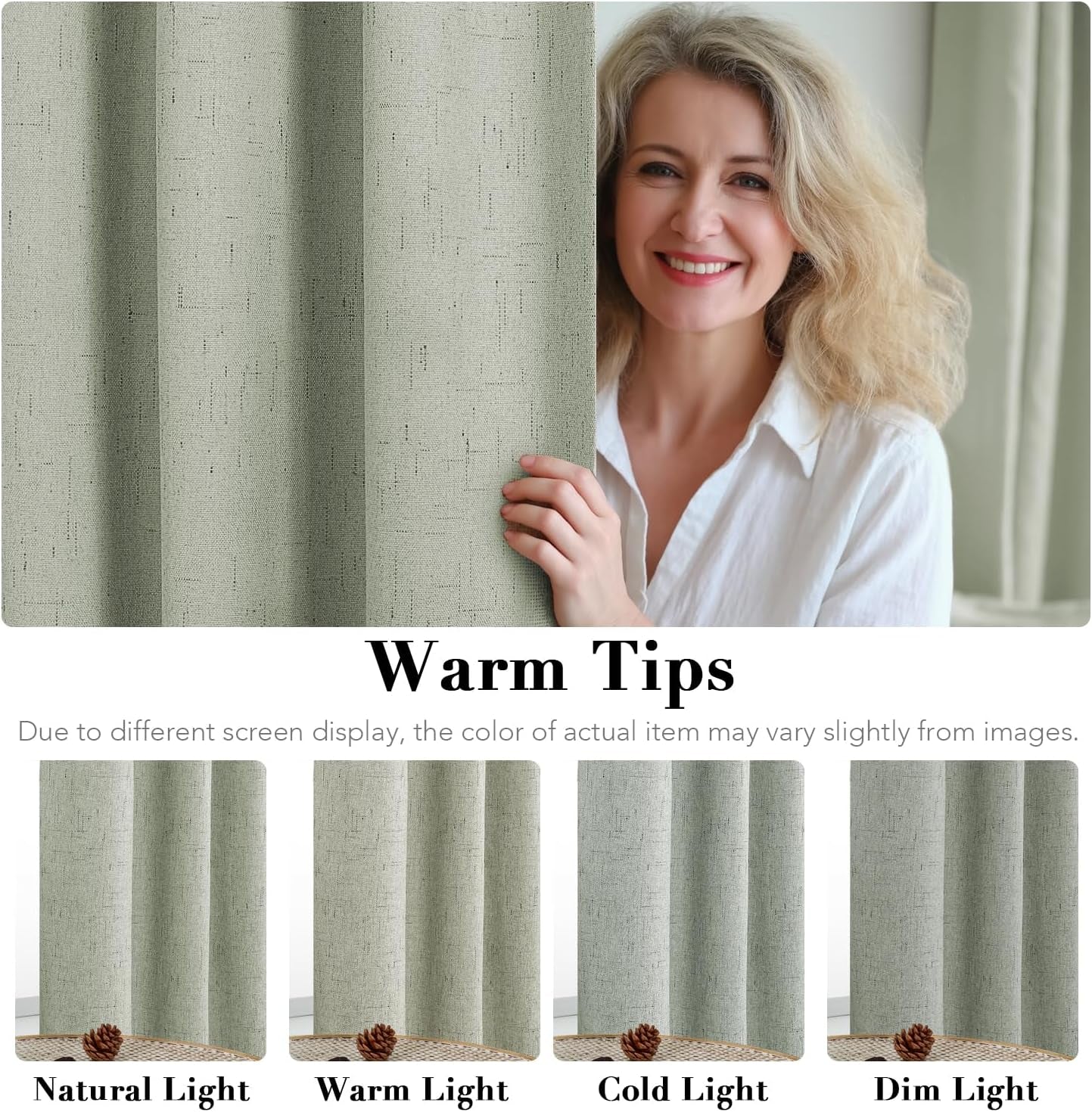 Linen Blackout Curtains Durable Thick Textured Linen Look 100% Blackout Patio Door Curtain anti Rust Grommet Extra Wide Sliding Door Curtain Panel, W100 X L84 Inch - Sage