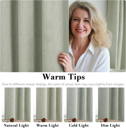 Linen Blackout Curtains Durable Thick Textured Linen Look 100% Blackout Patio Door Curtain anti Rust Grommet Extra Wide Sliding Door Curtain Panel, W100 X L84 Inch - Sage