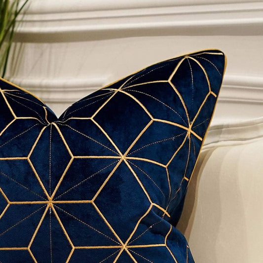 20 X 20 Inches Navy Blue Gold Plaid Cushion Case Luxury European Throw Pillow Cover Decorative Pillow for Couch Living Room Bedroom Car