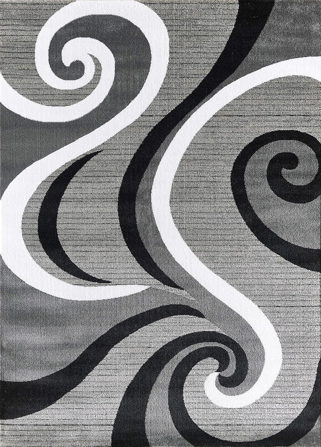 Area Rug 2X3 Grey Door Mat Modern Swirls Carpet Bedroom Living Room Contemporary Dining Accent Sevilla Collection 4817