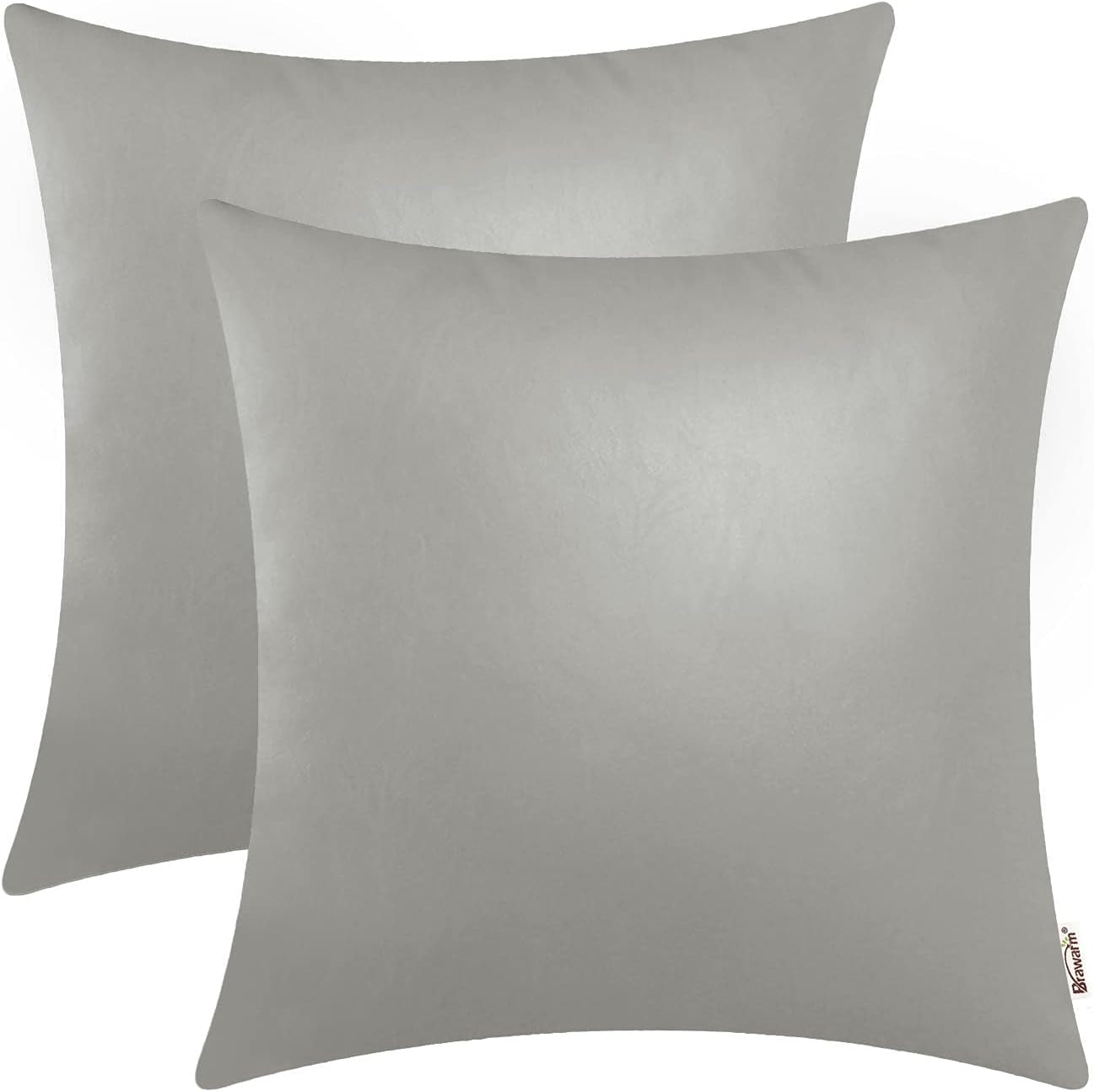 Faux Leather Throw Pillow Covers 16 X 16 Inches - Medium Gray Leather Pilow Covers Pack of 2, Solid Dyed Leather Pillowcases for Couch Bed Sofa Garden Home Decorative
