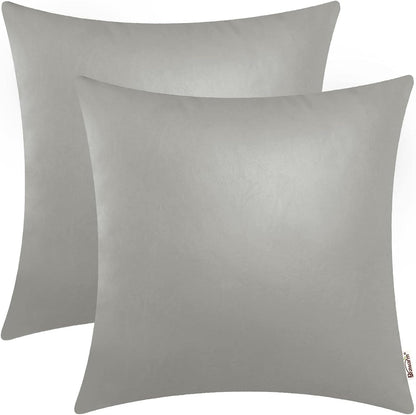 Faux Leather Throw Pillow Covers 16 X 16 Inches - Medium Gray Leather Pilow Covers Pack of 2, Solid Dyed Leather Pillowcases for Couch Bed Sofa Garden Home Decorative