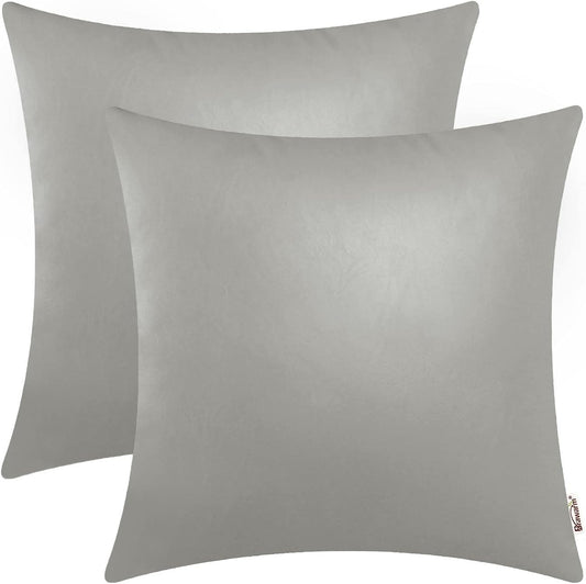 Faux Leather Throw Pillow Covers 16 X 16 Inches - Medium Gray Leather Pilow Covers Pack of 2, Solid Dyed Leather Pillowcases for Couch Bed Sofa Garden Home Decorative