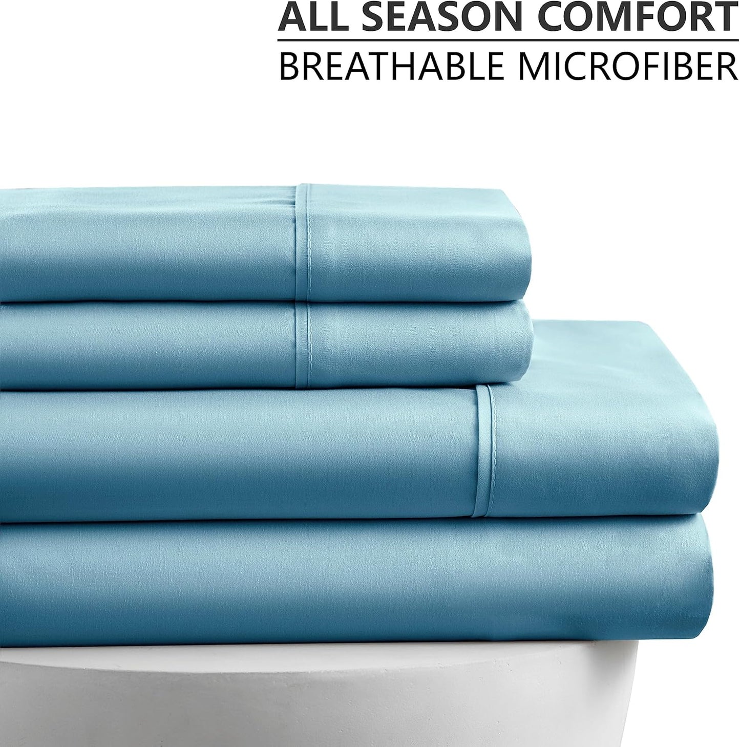 California King Sheet Set - Ultra Soft Microfiber 16-Inch Deep Pocket Bed Sheets - Breathable, Wrinkle and Fade Resistant, Easy Care - 4 Piece Set (Cal King, Aqua Blue)