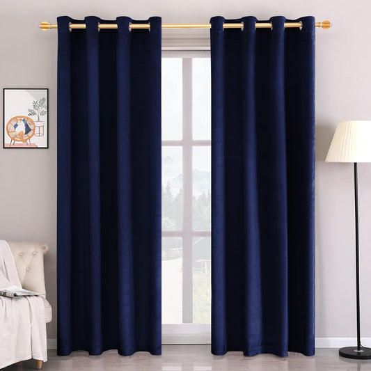 Super Soft Luxury Velvet Curtains for Living Room Light Blocking Velvet Curtain Panels Privacy Grommet Window Drapes for Bedroom/Sliding Glass Door, 2 Panels (Navy, 52W*84L)