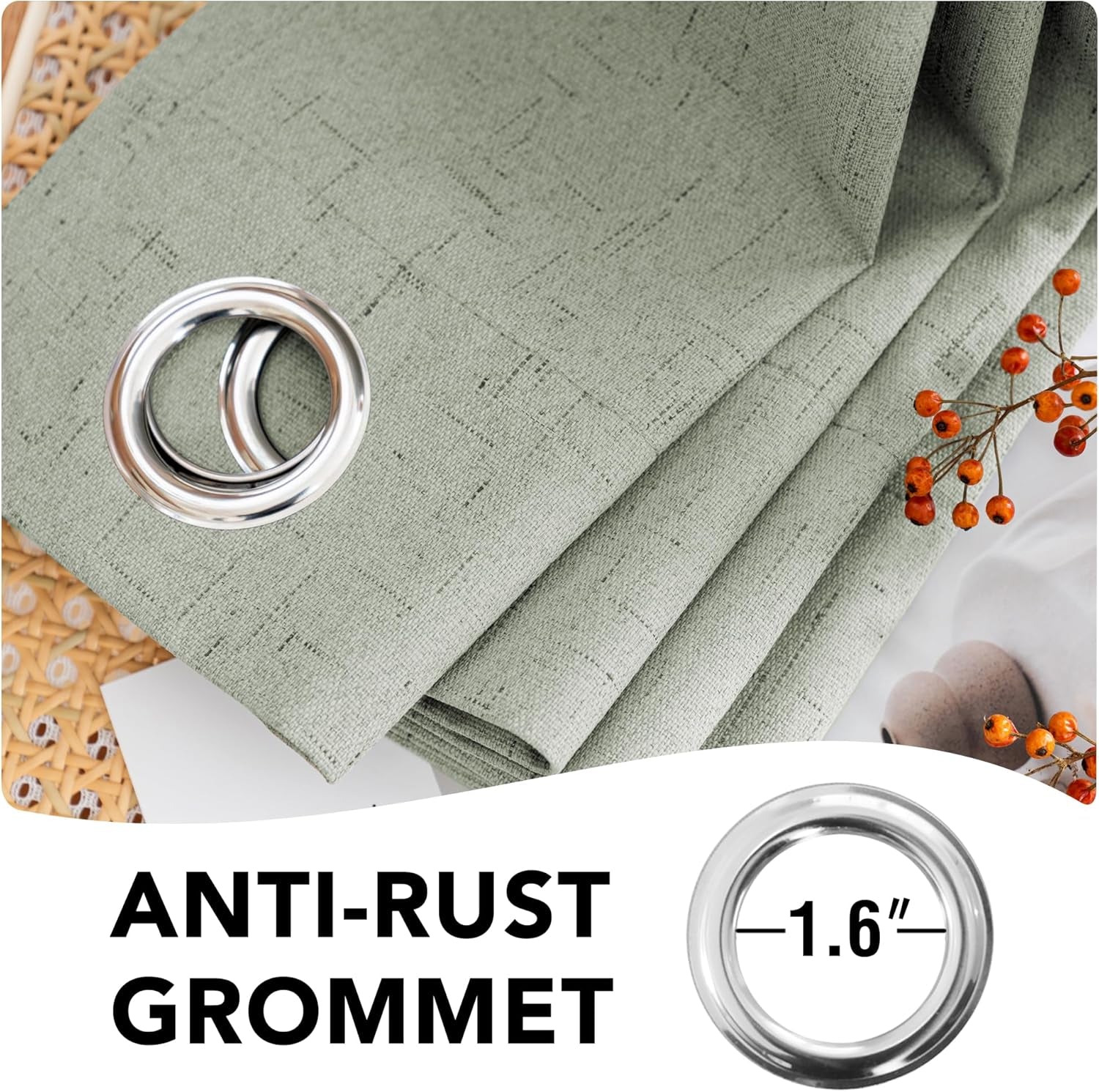 Linen Blackout Curtains Durable Thick Textured Linen Look 100% Blackout Patio Door Curtain anti Rust Grommet Extra Wide Sliding Door Curtain Panel, W100 X L84 Inch - Sage