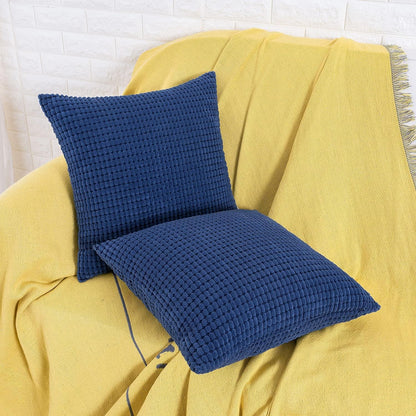 Navy Blue Corduroy Throw Pillow Covers 16X16 Inch, Pack of 2, Soft Solid Decorative Cushion Cases for Couch Sofa Bed Living Room, Corn Texture Striped Home Decor