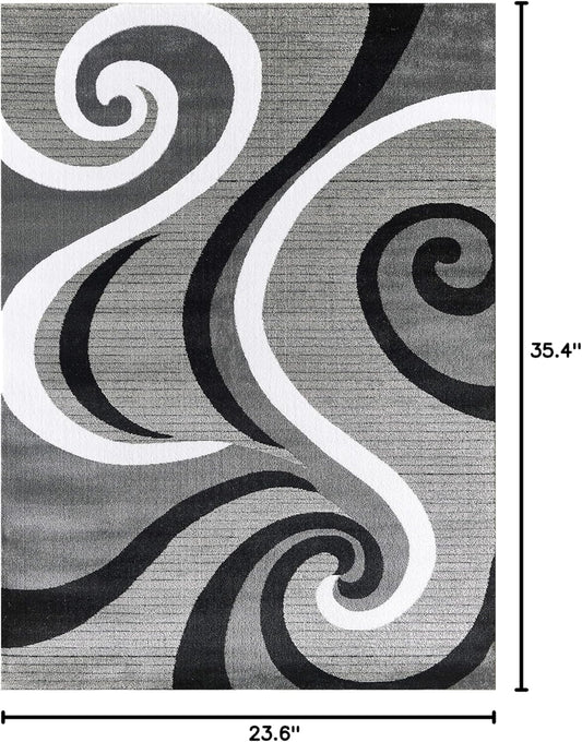 Area Rug 2X3 Grey Door Mat Modern Swirls Carpet Bedroom Living Room Contemporary Dining Accent Sevilla Collection 4817