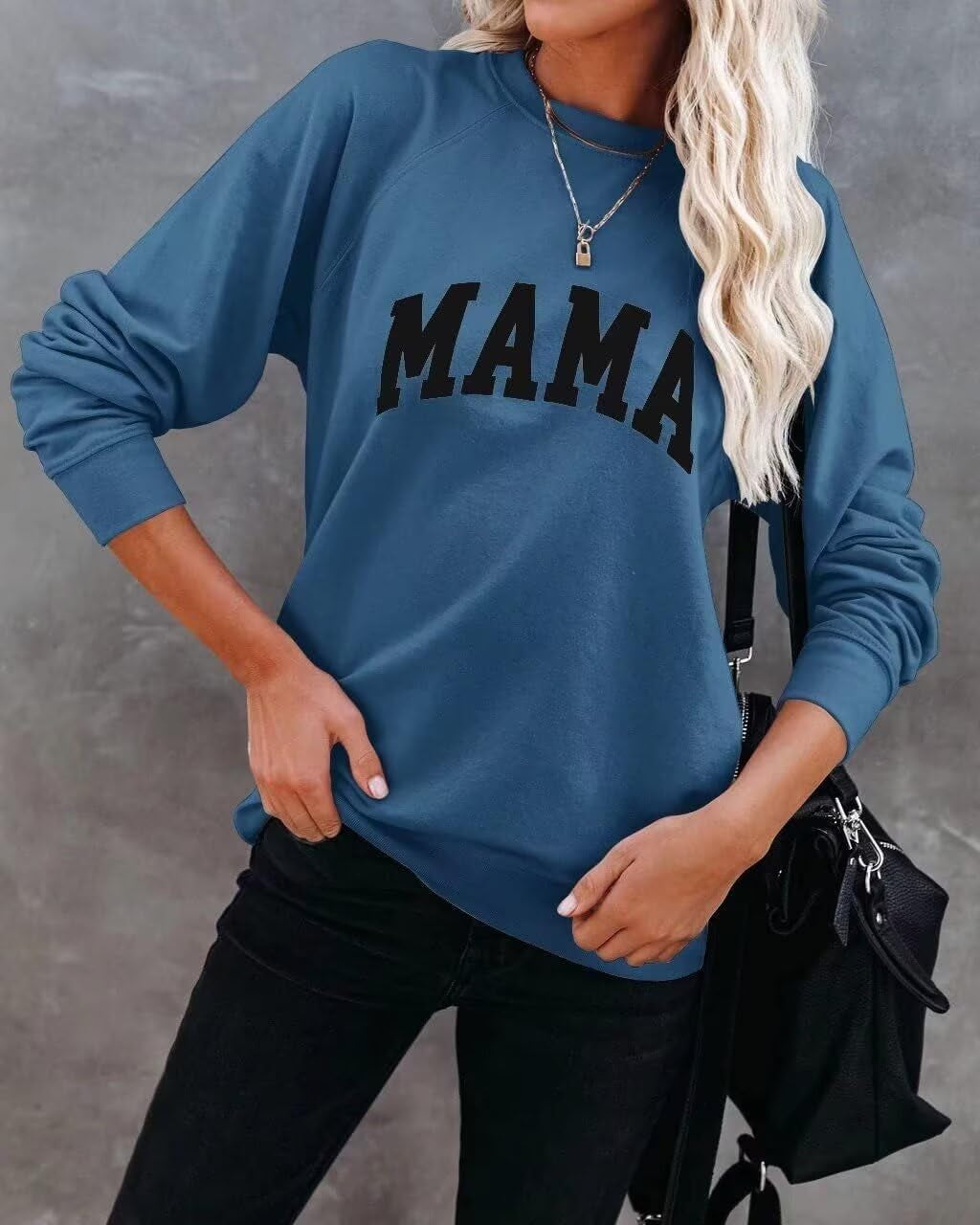 Women Long Sleeve Mama Sweatshirts round Neck Pullover Loose Lightweight Blouse Tops