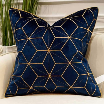 20 X 20 Inches Navy Blue Gold Plaid Cushion Case Luxury European Throw Pillow Cover Decorative Pillow for Couch Living Room Bedroom Car