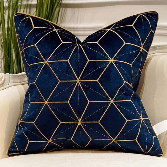20 X 20 Inches Navy Blue Gold Plaid Cushion Case Luxury European Throw Pillow Cover Decorative Pillow for Couch Living Room Bedroom Car