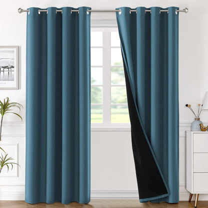 Blackout Window Curtain Panels, Cold and Light Blocking Drapes with White Liner for Nursery, 84 Inches Drop Thermal Insulated Draperies (2 Pieces, 52 Wide Each Panel, Mallard Blue)