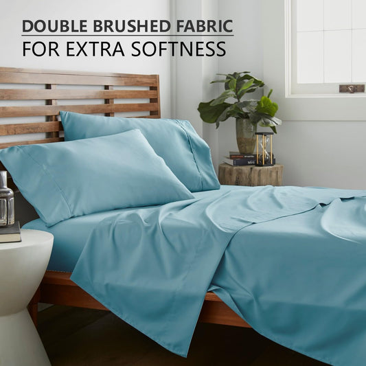 California King Sheet Set - Ultra Soft Microfiber 16-Inch Deep Pocket Bed Sheets - Breathable, Wrinkle and Fade Resistant, Easy Care - 4 Piece Set (Cal King, Aqua Blue)