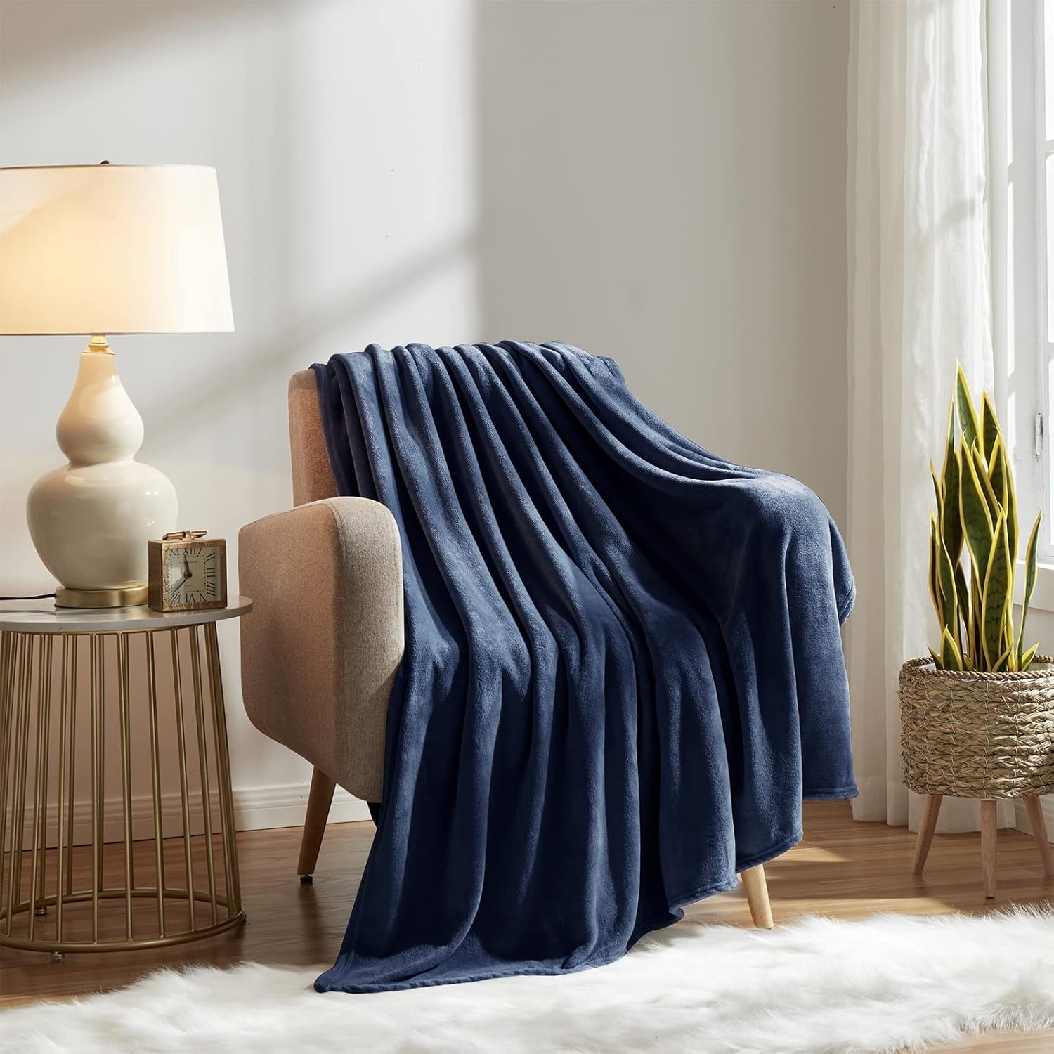 Fleece Blanket Throw Size Navy Lightweight Super Soft Cozy Luxury Bed Blanket Microfiber Factory Shop