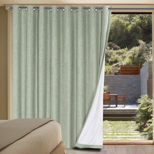 Linen Blackout Curtains Durable Thick Textured Linen Look 100% Blackout Patio Door Curtain anti Rust Grommet Extra Wide Sliding Door Curtain Panel, W100 X L84 Inch - Sage