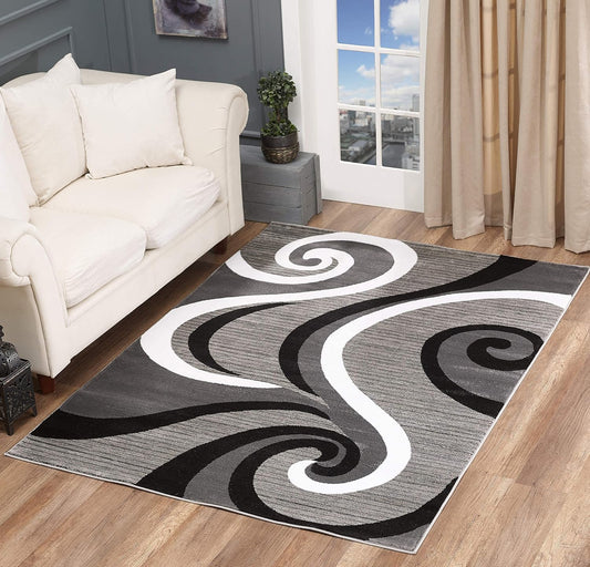 Area Rug 2X3 Grey Door Mat Modern Swirls Carpet Bedroom Living Room Contemporary Dining Accent Sevilla Collection 4817