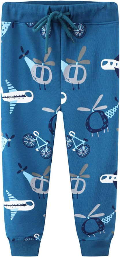 2 Pack Boys Drawstring Sweatpants Cute Pattern Cotton Sport Jogger Pants