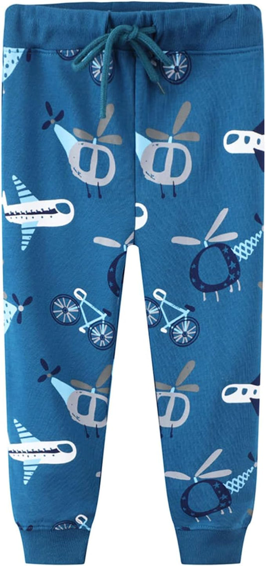 2 Pack Boys Drawstring Sweatpants Cute Pattern Cotton Sport Jogger Pants