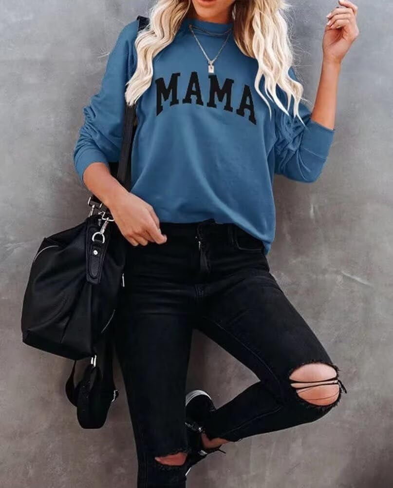Women Long Sleeve Mama Sweatshirts round Neck Pullover Loose Lightweight Blouse Tops
