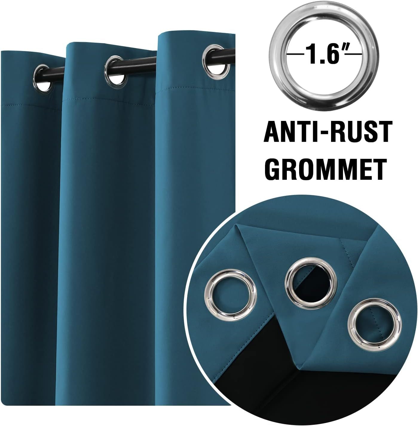 Blackout Window Curtain Panels, Cold and Light Blocking Drapes with White Liner for Nursery, 84 Inches Drop Thermal Insulated Draperies (2 Pieces, 52 Wide Each Panel, Mallard Blue)