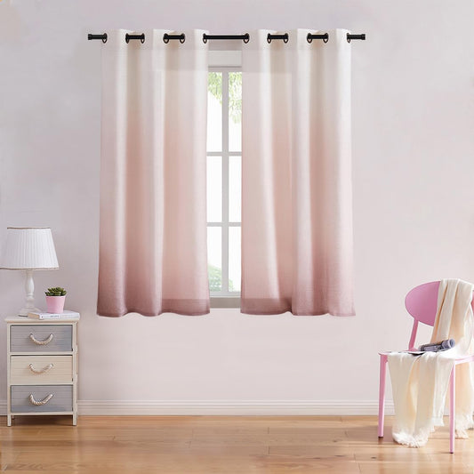 Ombre Window Curtain Panel Linen Gradient Print on Rayon Blend Fabric Drapery Treatments for Living Room/Bedroom, Cream White to Pink, 40" X 63", Set of 2