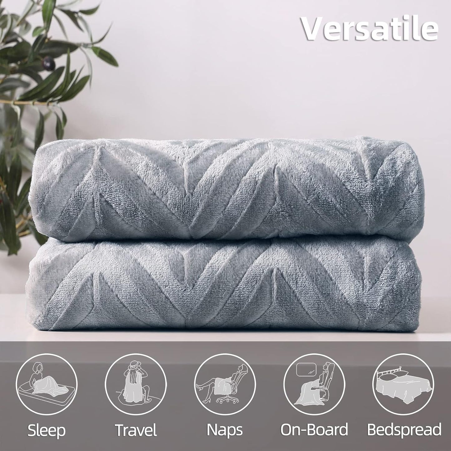 Flannel Fleece King Size Bed Blanket, Lightweight Breathable Soft Bedspread Plush Fluffy Coverlet Chevron Design Decorative Blanket for All Season, 90X104 Inch, Silver Grey