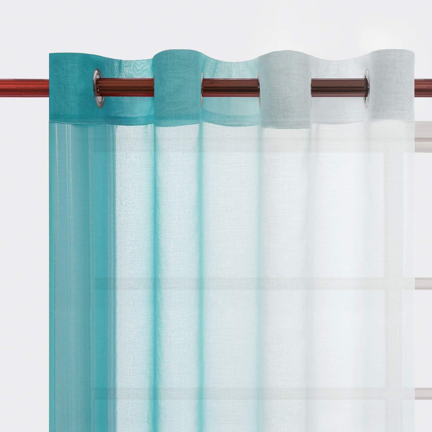 Faux Linen Ombre Sheer Curtains - Semi Voile Gradient Sheer Curtains Bedroom and Living Room Drapes, Set of 2 Grommet Top Window Curtain Panels, 52 X 54 Inch Length, Teal
