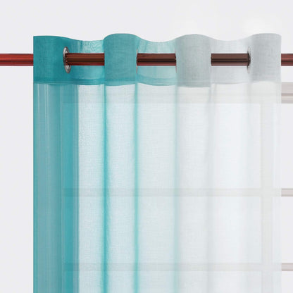 Faux Linen Ombre Sheer Curtains - Semi Voile Gradient Sheer Curtains Bedroom and Living Room Drapes, Set of 2 Grommet Top Window Curtain Panels, 52 X 54 Inch Length, Teal